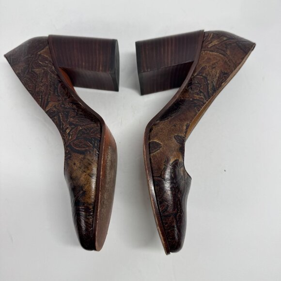 Patricia Nash Pumps Size 8 Anita Block Heel Floral Tooled Leather - Picture 8 of 12